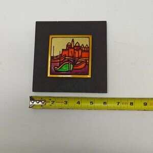 Vintage Hadar Aviv Israel Cityscape Enameled Copper Art Wall Plaque